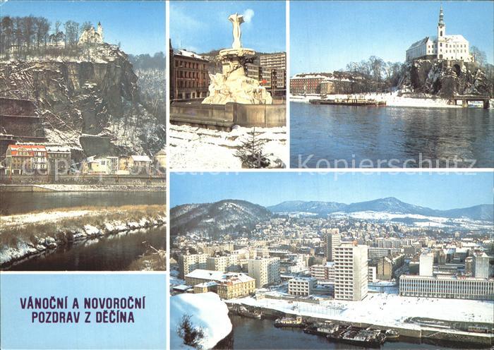 Decin Boehmen Schloss Ortsansicht Winter