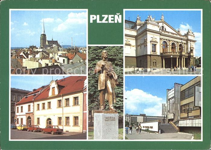 Plzen Pilsen Divadlo J. K. Tyla Sedlackova ulice Socha B. Smetany Dum kultury RO