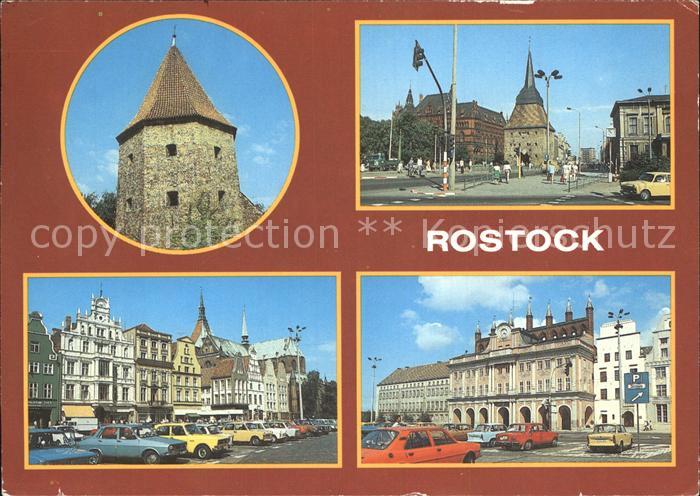 ROSTOCK  CITY Lagebuschturm Stadtmauer Steintor Rathaus