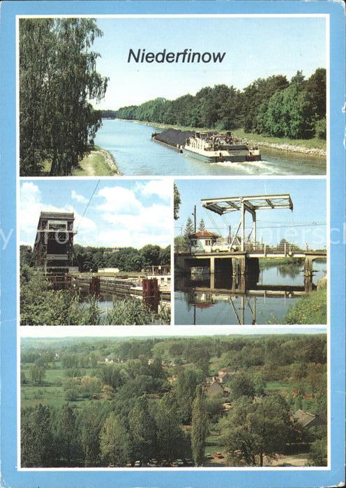 Niederfinow Oder Havel Kanal Unterhafen und Schiffshebewerk Zugbruecke