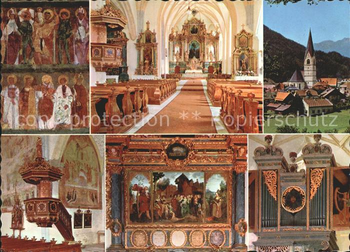 Obervellach Kaernten Pfarrkirche Sankt Martin Nothelferfresko Kanzel Orgel