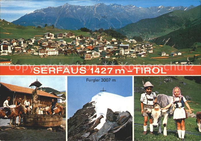 Serfaus Tirol Ortsansicht Kuhhirten Reiter Furgler