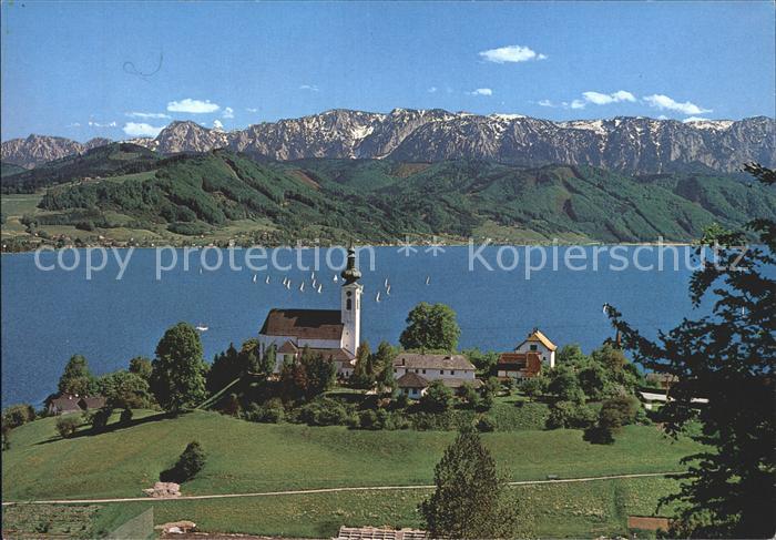 Attersee See Blick Hoellengebirge Kirche