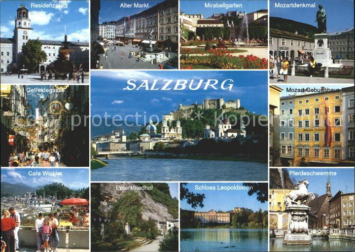 Salzburg Oesterreich Residenzplatz Mirabellgarten Mozartdenkmal Getreidegasse