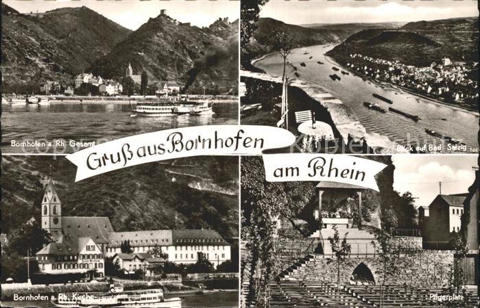 Bornhofen Kamp Ansicht vom Rhein aus Pilgerplatz Kirche Dampfer Bad Salzig