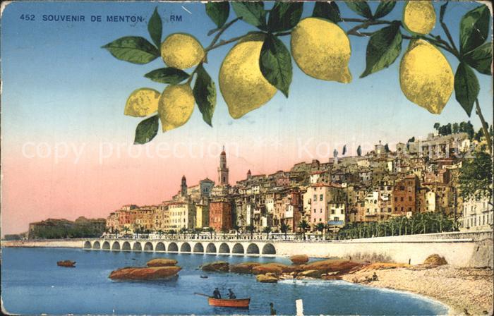 Menton Alpes Maritimes Vue du plage Citron Strand Zitronenbaum