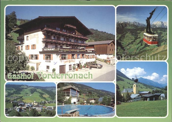 Saalbach-Hinterglemm Gasthof Vorderronach Kirche Schwimmbad Kabinenbahn Alpen