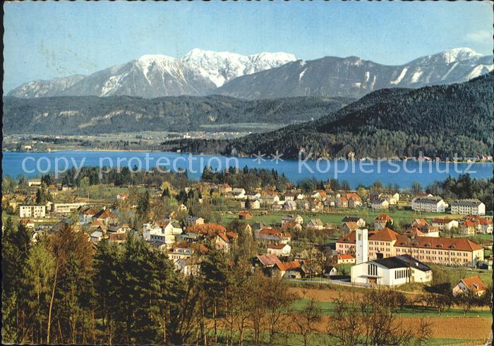 Krumpendorf Woerther See Panorama mit Hochobir Karawanken