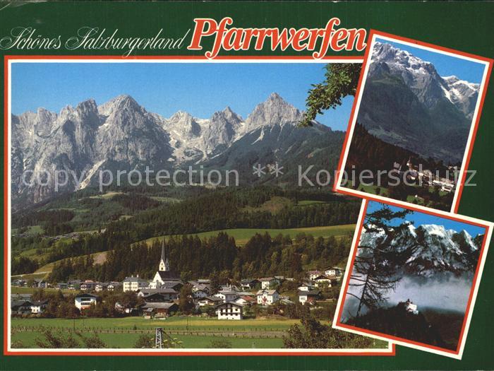 Pfarrwerfen Panorama gegen Tennengebirge Werfenweng Hochkoenig Burg Hohenwerfen