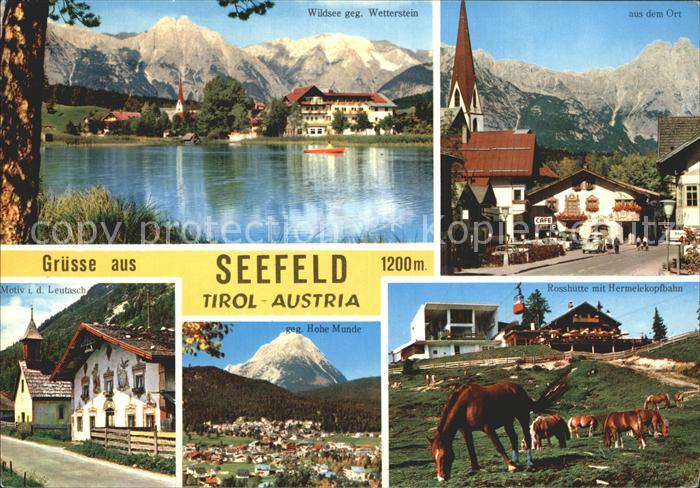 Seefeld Tirol Wildsee gegen Wettersteingebirge Ortspartie Kirche Rosshuette Herm