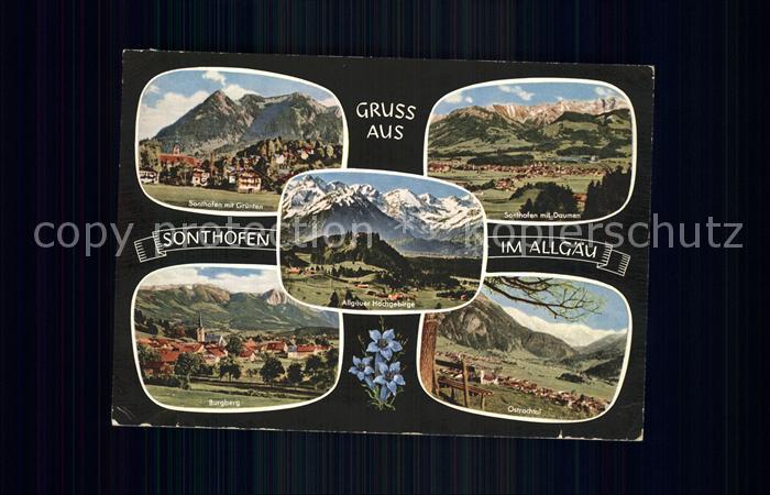 Sonthofen Oberallgaeu Gesamtansicht mit Gruenten Allgaeuer Alpen Burgberg Ostrac