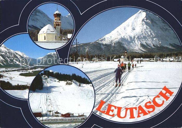 Leutasch Skipiste Wintersportplatz Alpenpanorama Langlauf Kirche