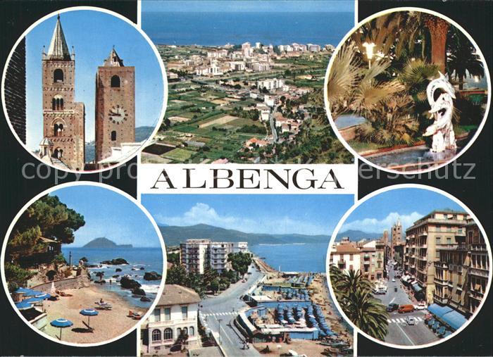 Albenga Teilansichten Kirche Strand Kuestenstrasse Riviera dei Fiori