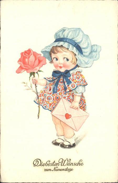 Namenstag Namenskarte Kind Rose Brief Hut Litho