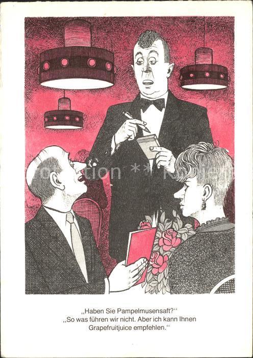 Kuenstlerkarte Heinz Behling Kellner Pampelmusensaft Humor