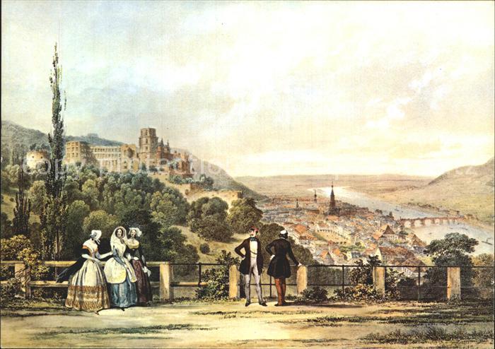 Kuenstlerkarte Theodor Verhas Heidelberg von der Schlossterrasse