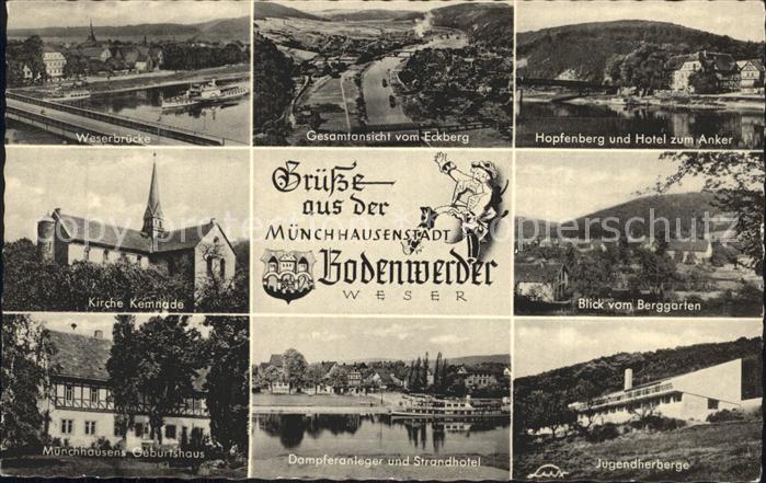 Bodenwerder Weserbruecke Eckberg Hopfenberg Hotel zum Anker Berggarten Kirche Mu