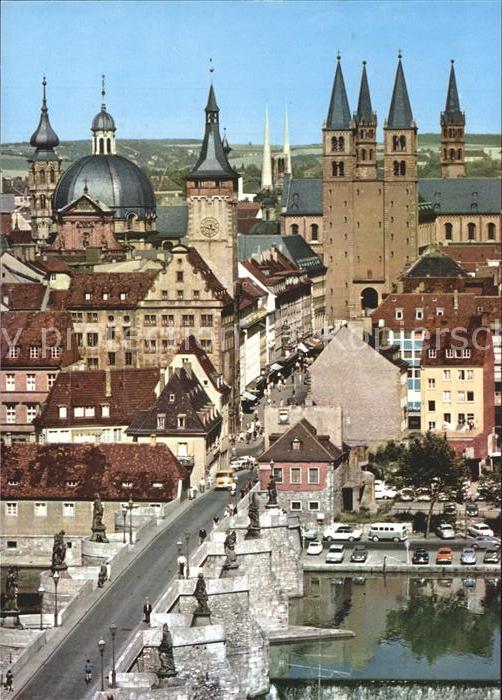 WueRZBURG Bayern Blick von der Feste auf Dom Neumuenster und Mainbruecke