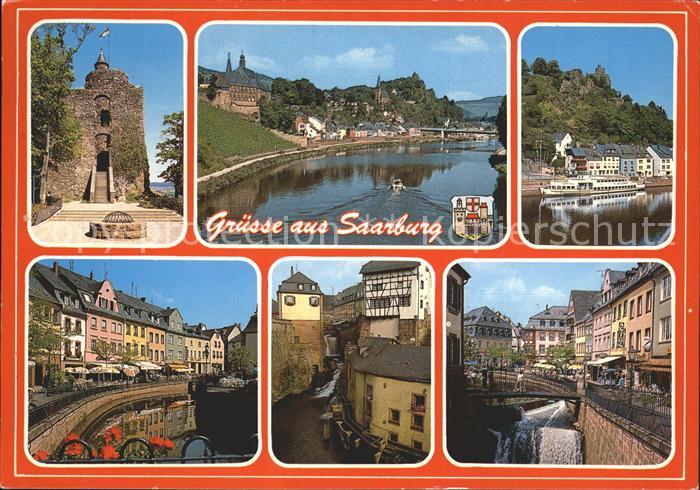 Saarburg Saar Burg Stadtzentrum Wasserfall Partie am Fluss Dampfer