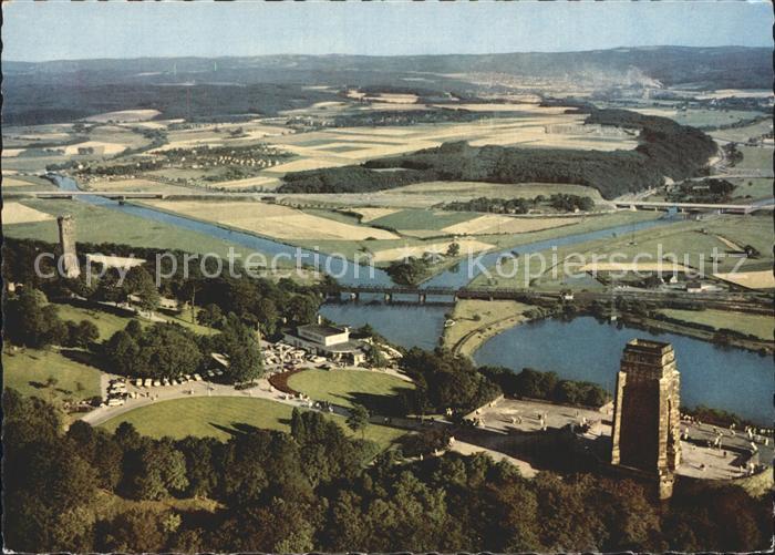 Hohensyburg mit Vincketurm Zusammenfluss von Ruhr und Lenne Fliegeraufnahme