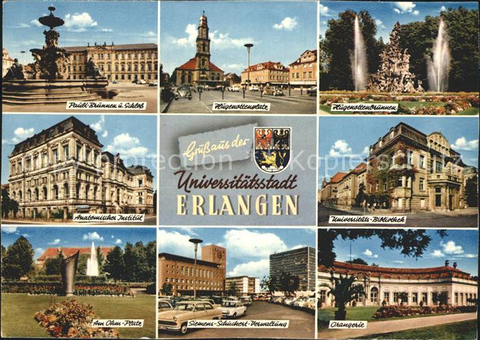 ERLANGEN Bayern Brunnen Schloss Hugenottenplatz Institut Bibliothek Ohmplatz Ora