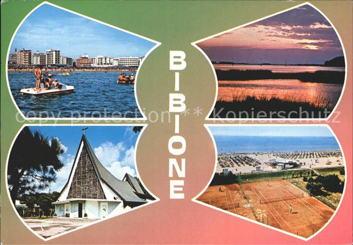 Bibione Strand von Meerseite Sonnenuntergang Tennisplatz Kirche