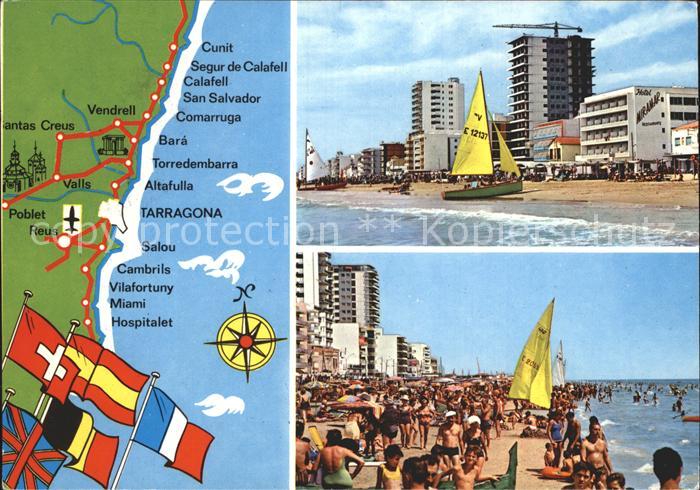 Tarragona Calafell Playa Strand Hotels Landkarte Kueste Flaggen