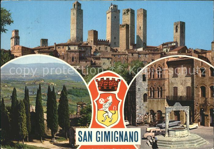 San Gimignano Tuerme der Stadt Brunnen Wappen