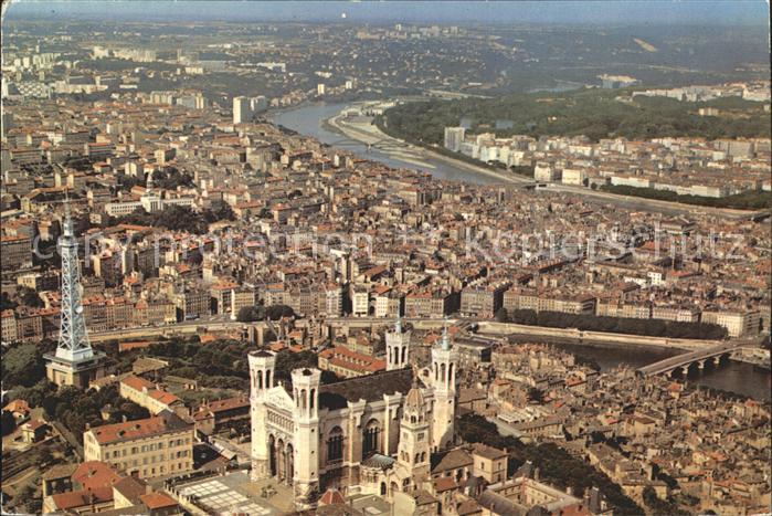 Lyon France Vue generale Fourviere Saone et le Rhone vue aerienne