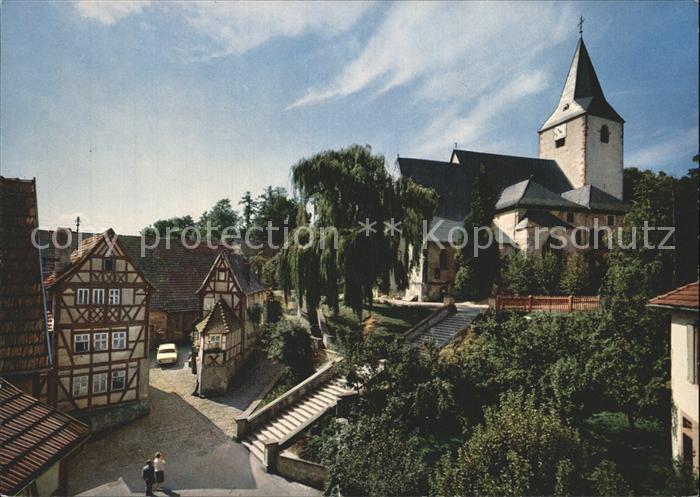 Bad Orb Kleines Haus und St Martinskirche Fachwerkhaeuser