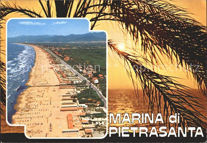 Marina di Pietrasanta Fliegeraufnahme Sonnenuntergang am Meer Palmen