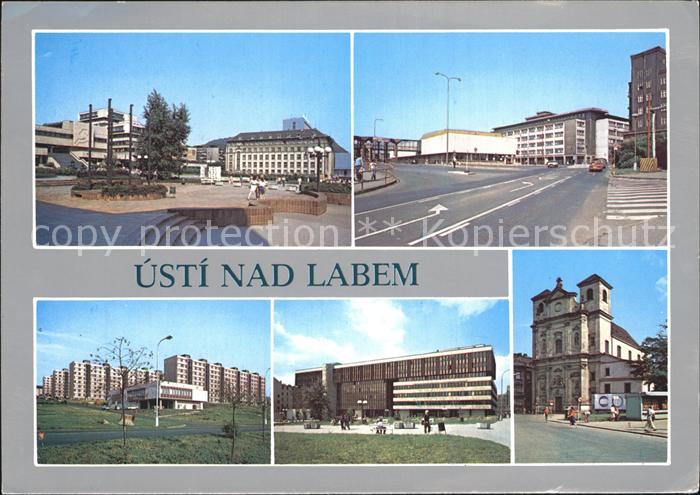 Usti nad Labem Teilansichten Siedlung Hochhaeuser Gebaeude Kirche
