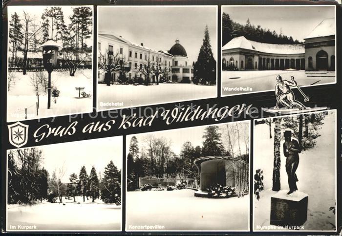 Bad Wildungen Vogelhaus Badehotel Wandelhalle Nymphe Kurpark Konzertpavillon im