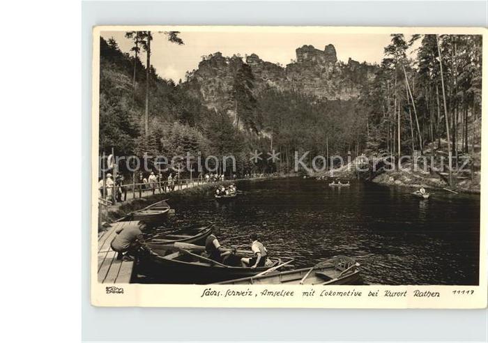 Rathen Saechsische Schweiz Amselsee mit Lokomotive