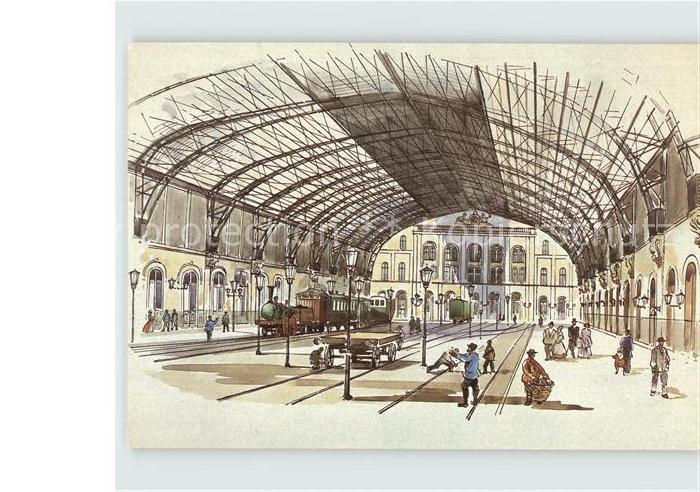 BERLIN  CITY Ostbahnhof um 1868 Bahnsteig Kuenstlerkarte