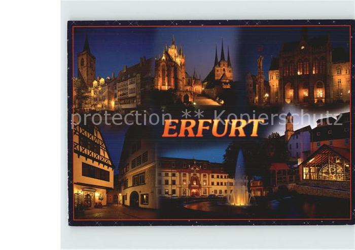 ERFURT  CITY Kraemerbruecke Mariendom Haus zum Sonnebom Staatskanzlei bei Nacht
