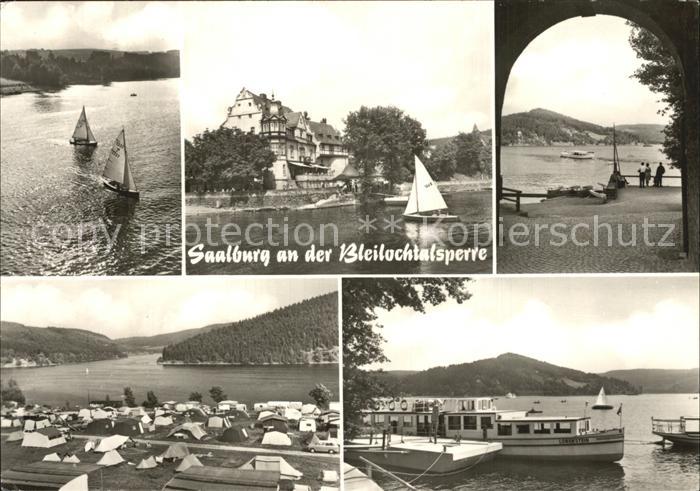 Saalburg Saale Bleichtalsperre Zeltplatz Anlegestelle mit Faehrschiff Lobenstein