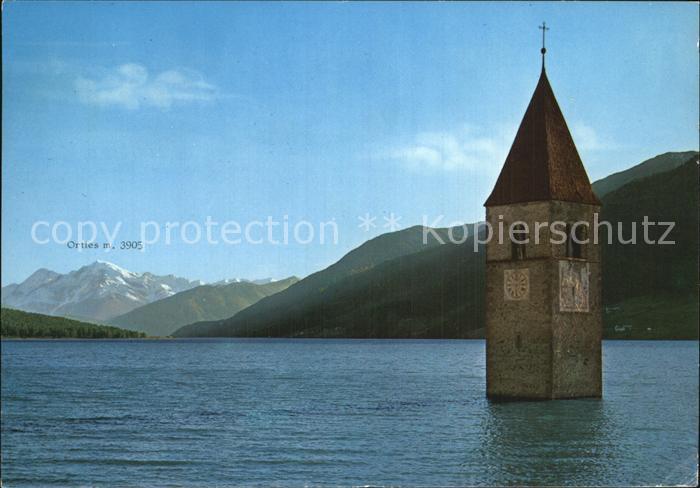 Vinschgau Val Venosta Reschensee Turm des Versunkenen Graun