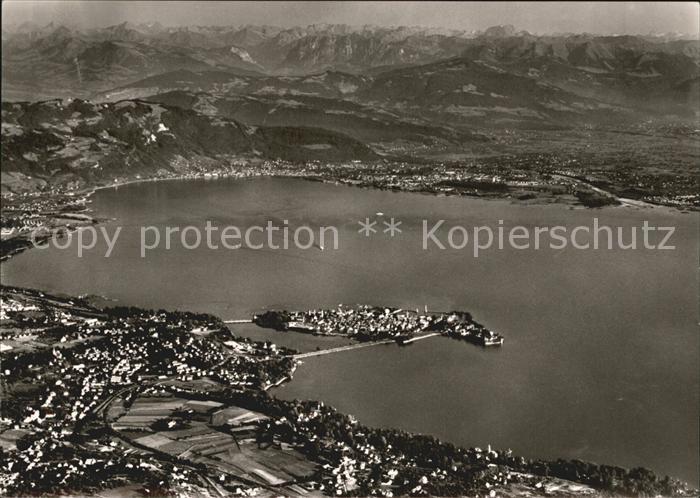Lindau Bodensee Fliegeraufnahme mit Bregenzer Bucht