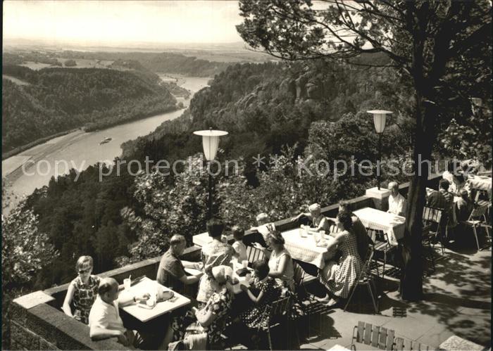 Saechsische Schweiz Bastei Terrasse Blick nach Wehlen