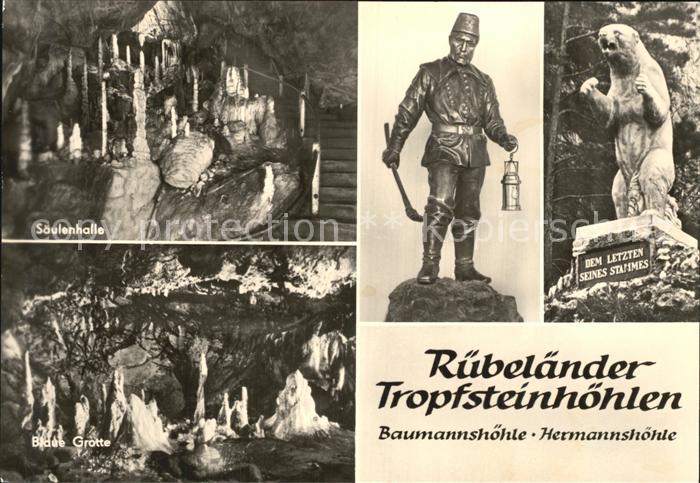 Ruebeland Harz Tropfsteinhoehlen Baumannshoehle Hermannshoehle Saeulenhalle Blau