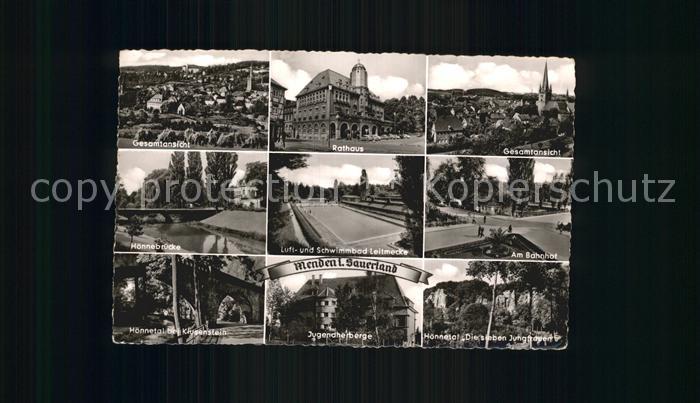 Menden Sauerland Gesamtansicht Rathaus Hoennebruecke Schwimmbad Leitmecke  Bahnh