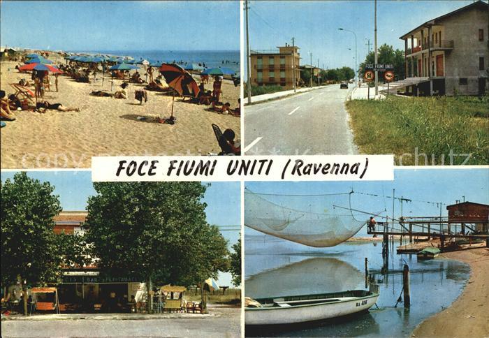 Foce Fiumi uniti Strand Strassenpartie Bar Fischerboot
