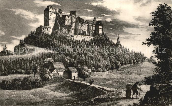 Frauenstein Sachsen Burgruine und Schloss Frauenstein Stich von 1840
