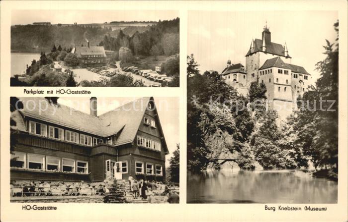 Kriebstein Talsperre Parkplatz mit HO Gaststaette Burg Kriebstein Museum