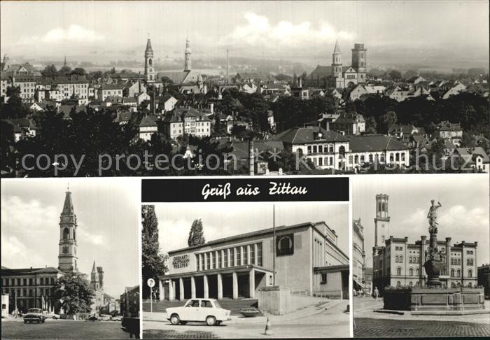 Zittau Panorama Johanneum Gerhart Hauptmann Theater Rathaus mit Rolandbrunnen