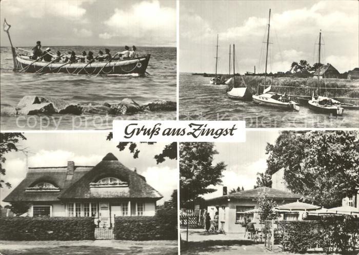 Zingst Ostseebad Ruderboot mit Steuermann Am Hafen Schilfgedecktes Haus Cafe