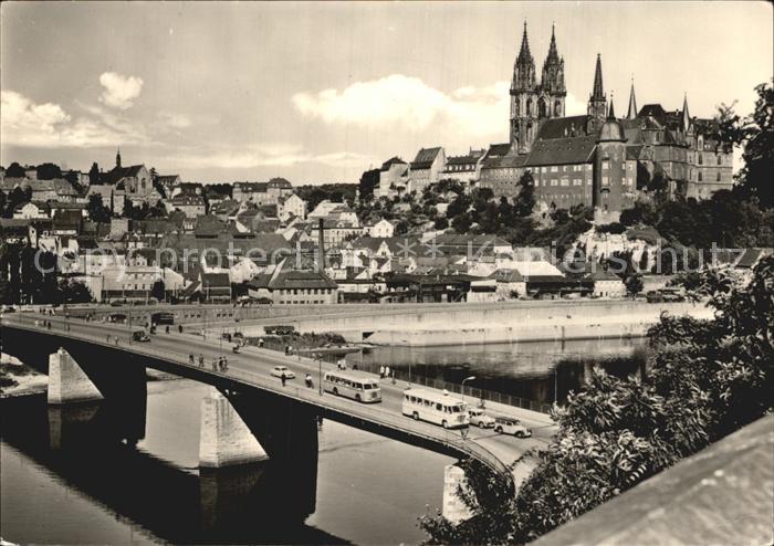 Meissen Elbe Sachsen Albrechtsburg Dom und neue Elbbruecke