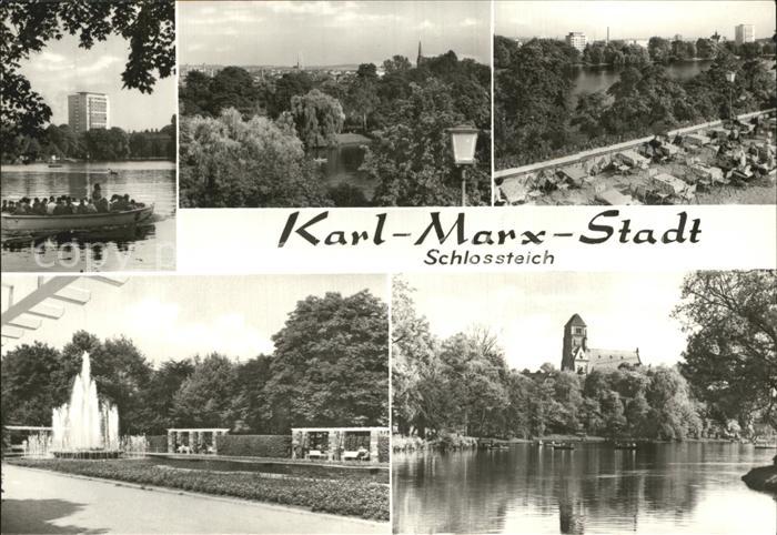 Karl-Marx-Stadt Schlossteich Boot Brunnen