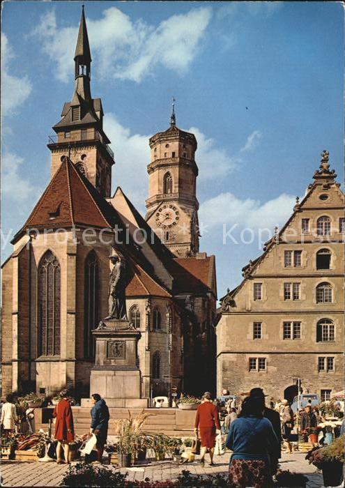 STUTTGART  CITY Stiftskirche mit Fruchtkaesten und Schillerdenkmal
